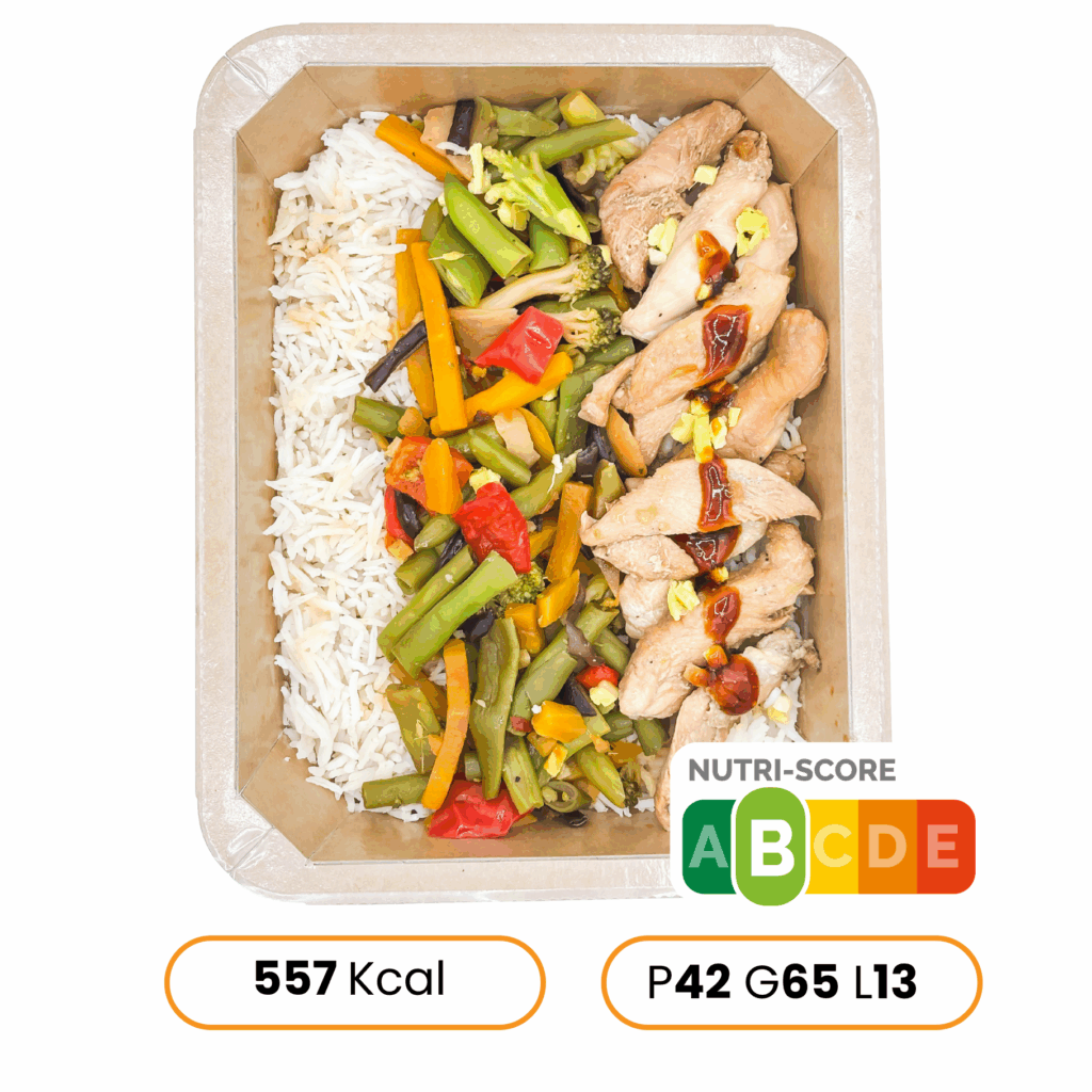 Wok de dinde sauce soja–gingembre & riz jasmin