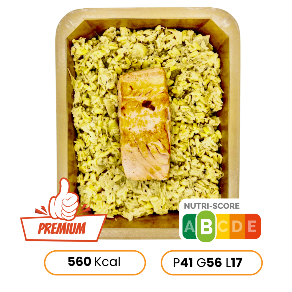 Risotto d'orge, Saumon et crème de poireaux