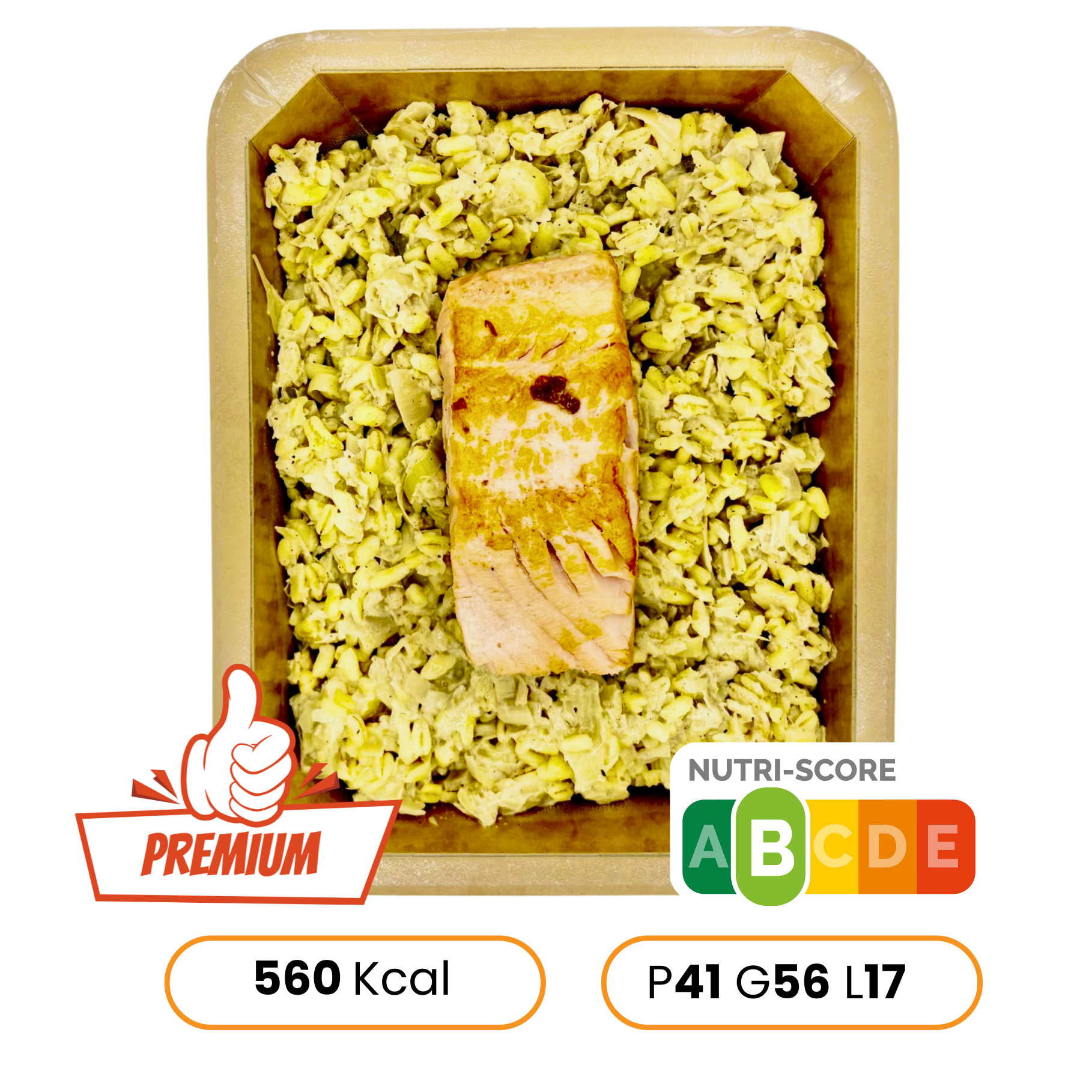 Risotto d'orge, Saumon et crème de poireaux