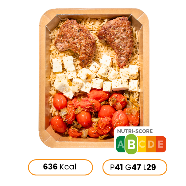 Epigramme agneau, riz brun à la grecque